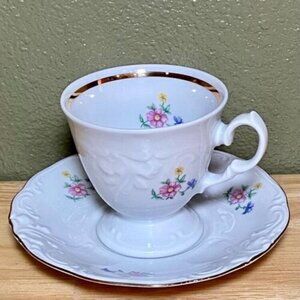 Wawel China • Floral Tea Cup & Saucer Set • Gold Trim • Made In Poland • Rare •